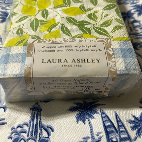 LAURA ASHLEY 40 x 3pk Guest Paper Towel Napkins Coastal Lemon Gingham Plaid - Picture 6 of 9